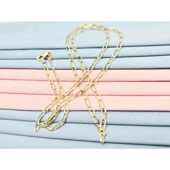 14K Two Tone Multi Color Gold Designer Diamond Cut Link Chain Necklace 19.25" L
